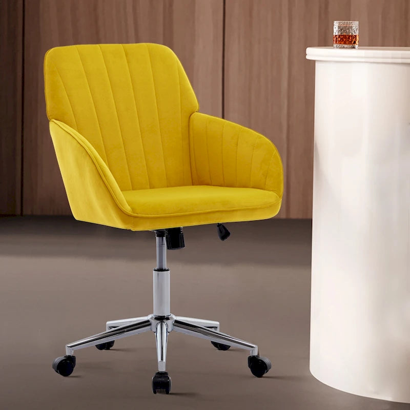 Velvet Swivel Office Chair with Gold Base and Adjustable Height