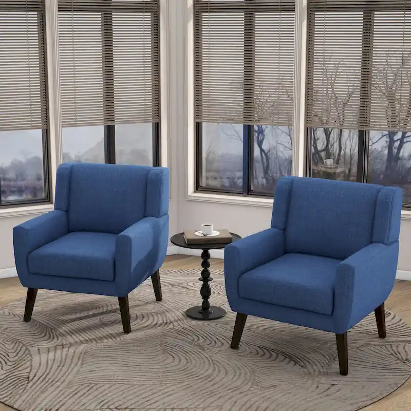 Modern Wingback Accent Chair Set of 2 Upholstered Living Room Armchairs