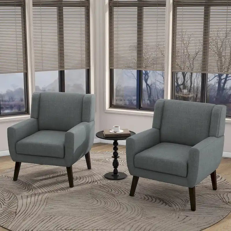 Modern Wingback Accent Chair Set of 2 Upholstered Living Room Armchairs