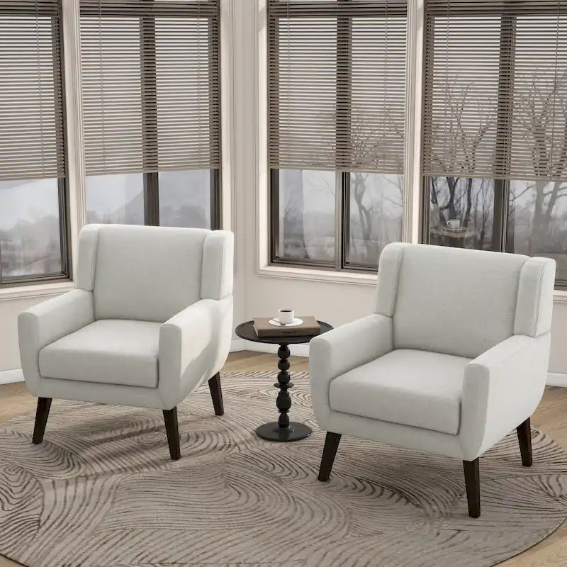 Modern Wingback Accent Chair Set of 2 Upholstered Living Room Armchairs