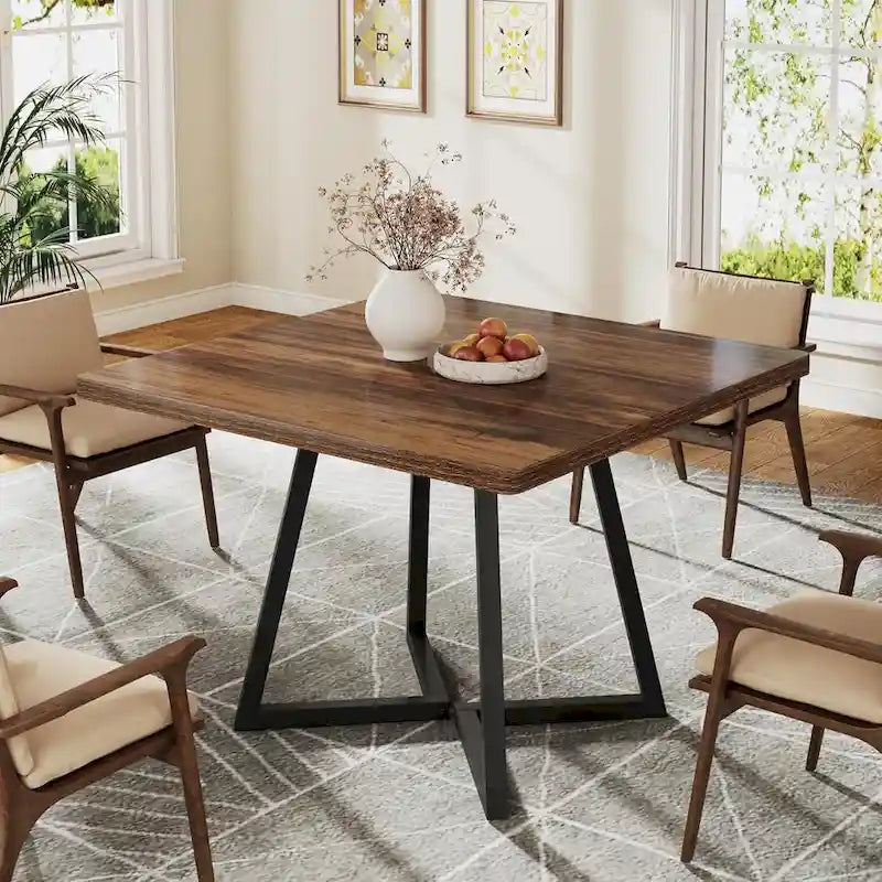 31.5 Inch Wood Square Dining Table with Black Metal Frame