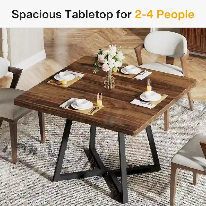 31.5 Inch Wood Square Dining Table with Black Metal Frame