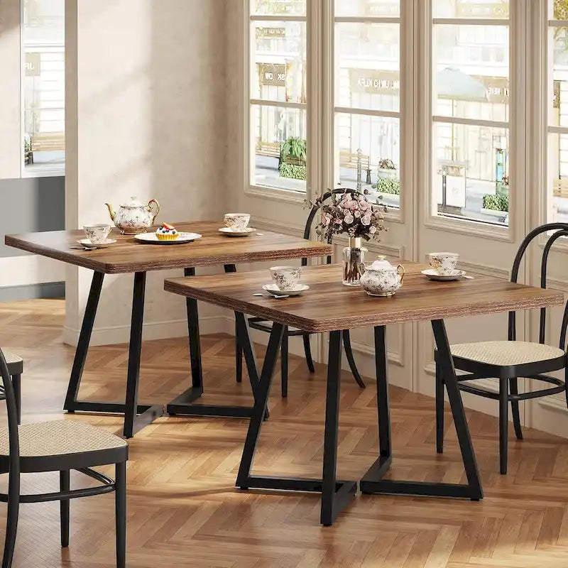 31.5 Inch Wood Square Dining Table with Black Metal Frame