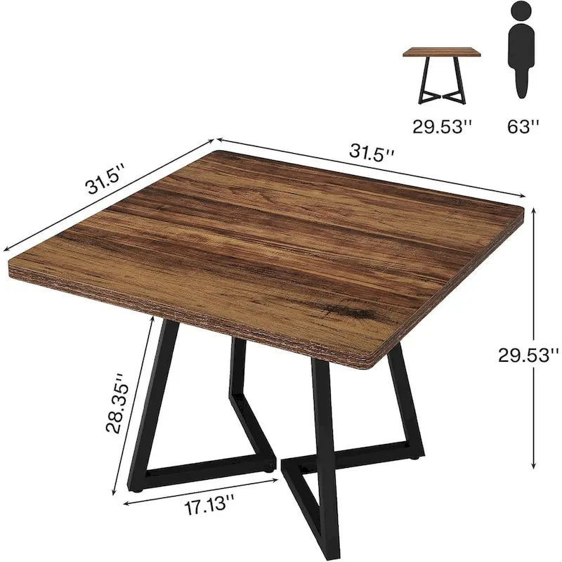 31.5 Inch Wood Square Dining Table with Black Metal Frame
