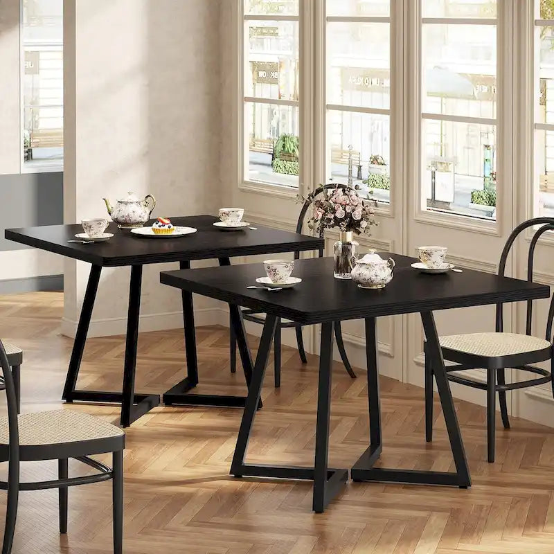 31.5 Inch Wood Square Dining Table with Black Metal Frame
