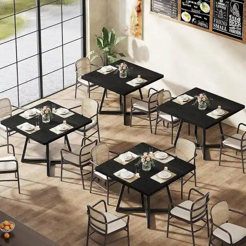 31.5 Inch Wood Square Dining Table with Black Metal Frame