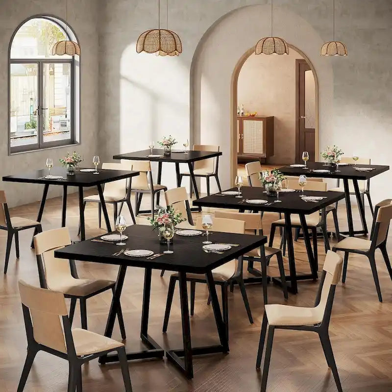 31.5 Inch Wood Square Dining Table with Black Metal Frame