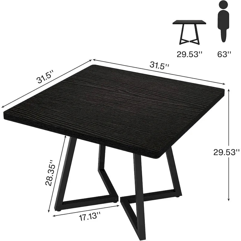 31.5 Inch Wood Square Dining Table with Black Metal Frame
