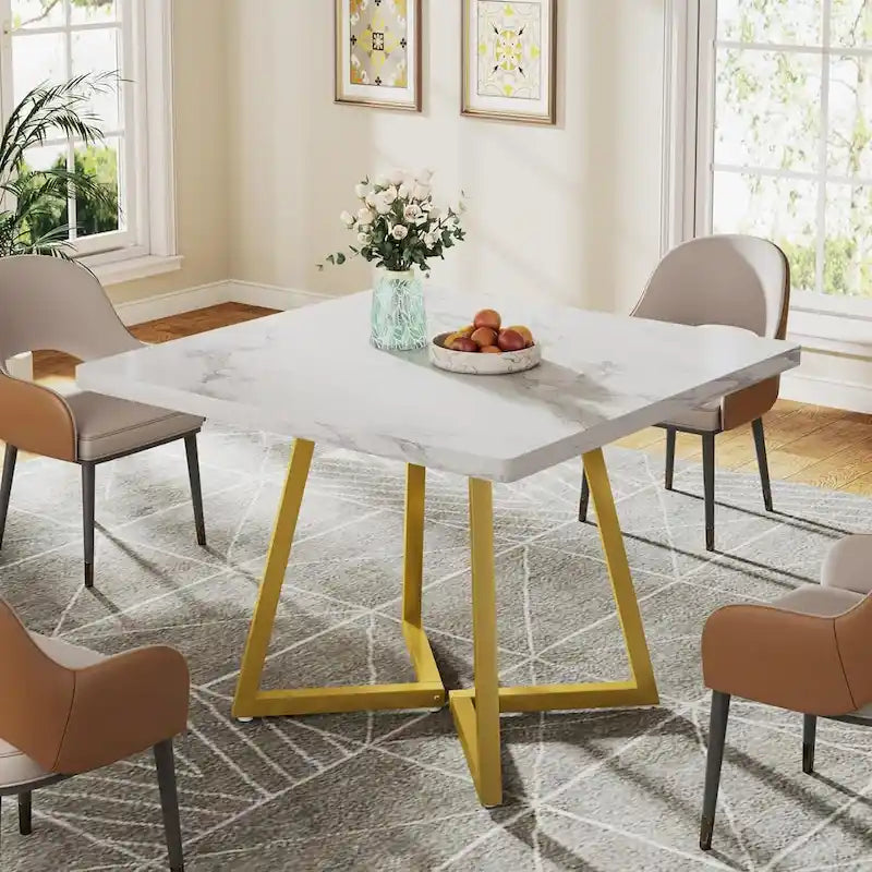 31.5 Inch Wood Square Dining Table with Black Metal Frame