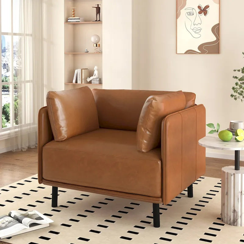 Modern Upholstered Accent Chair with Solid Metal Legs and Pillow for Living Room