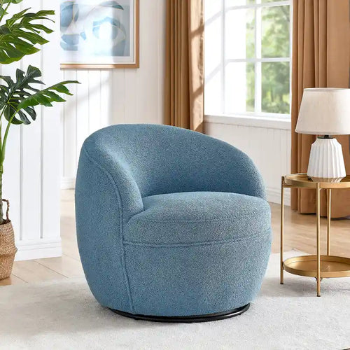 360 Swivel Teddy Sherpa Fabric Upholstered Barrel Accent Chair