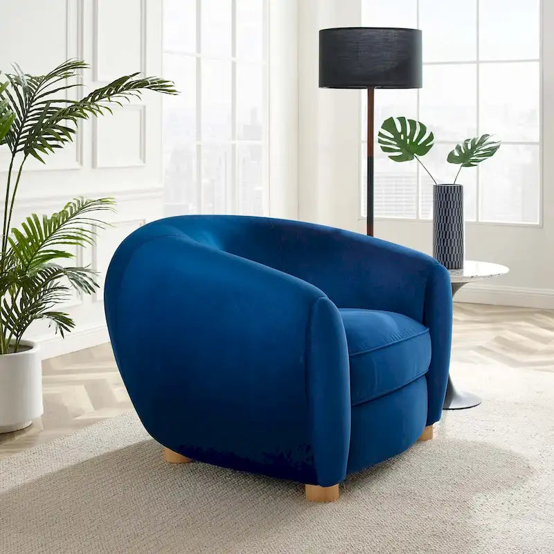 Performance Velvet Accent Armchair with Organic Lines and French Piping Detail
