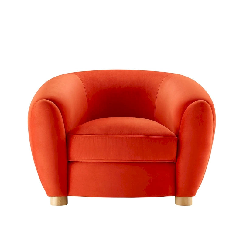 Performance Velvet Accent Armchair with Organic Lines and French Piping Detail