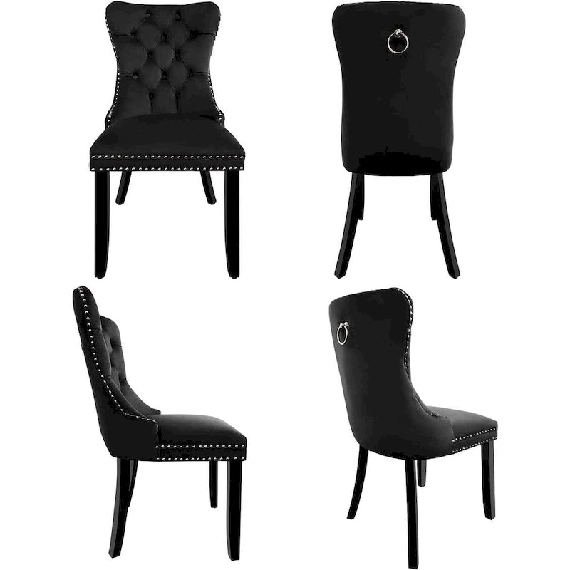 Velvet Dining Chairs Set of 2, Upholstered Tufted Dining Room Chair with Nailhead Trim Solid Wood Legs