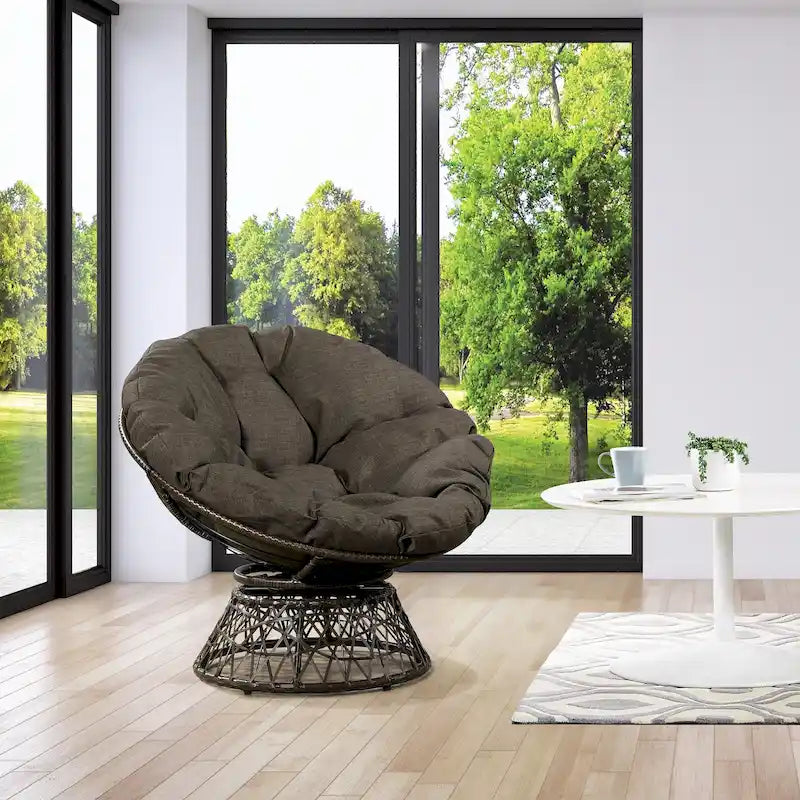 Modern Woven Wicker Papasan Chair with Cushion Bohemian Style