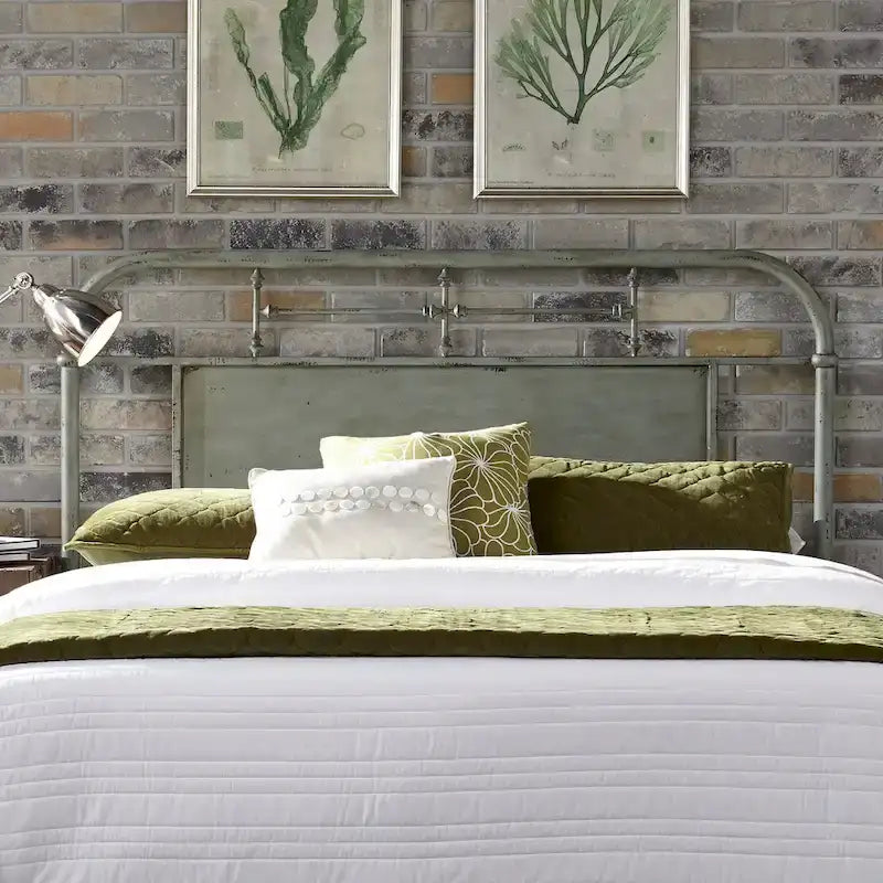 Distressed Metal King Headboard Classic Vintage Style Bedroom Furniture