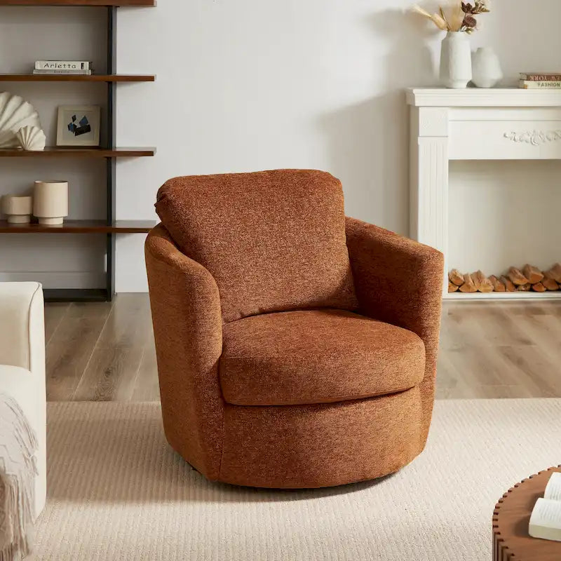 Modern Comfortable Corduroy Fabric Swivel Barrel Accent Chair