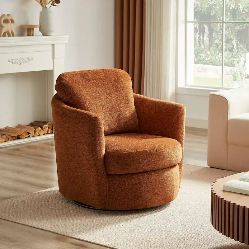 Modern Comfortable Corduroy Fabric Swivel Barrel Accent Chair