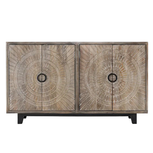 4-Door Mango Wood Storage Sideboard Buffet Cabinet with Carved Details