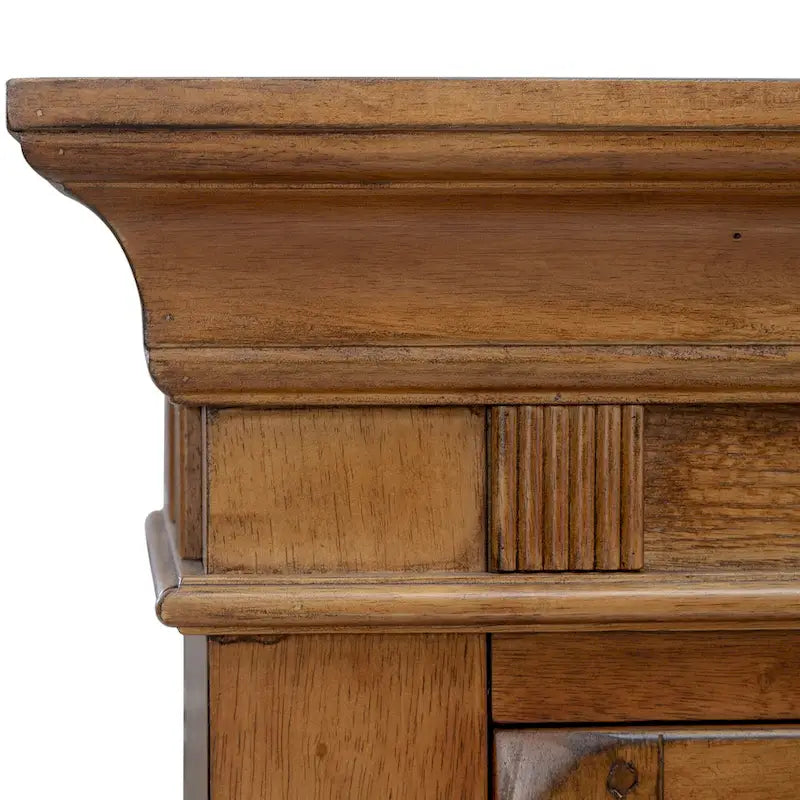 Rustic Oak Finish Buffet and Hutch with Glass Door Storage Cabinet