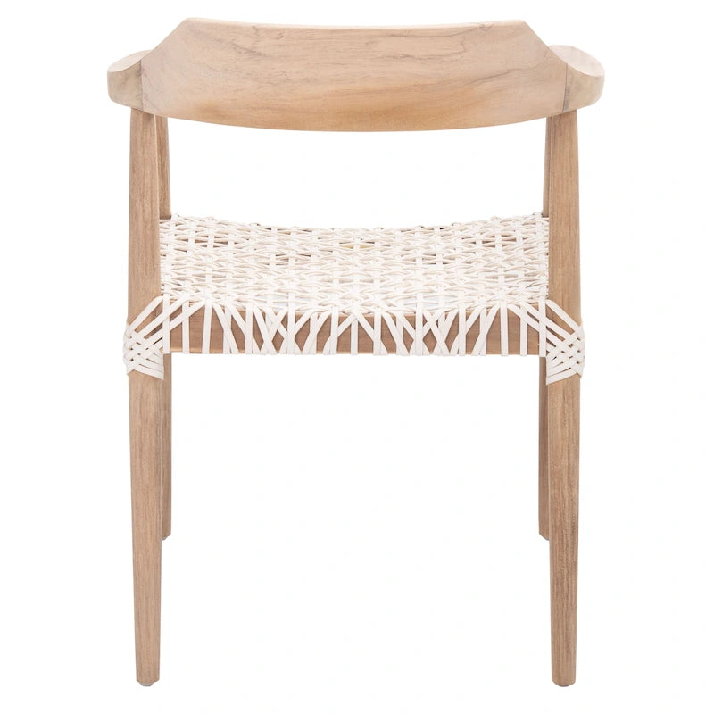 Woven Leather & Solid Wood Mid-Century Modern Accent Chair