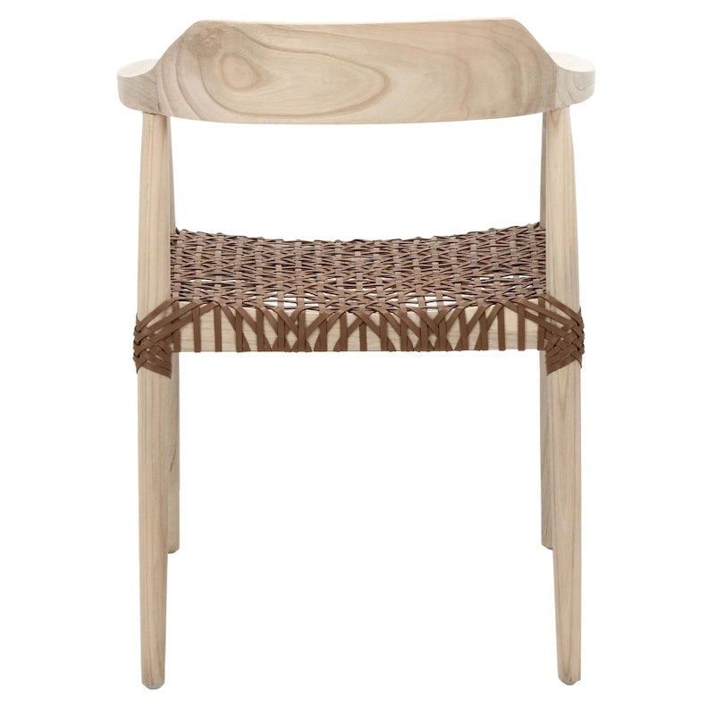 Woven Leather & Solid Wood Mid-Century Modern Accent Chair