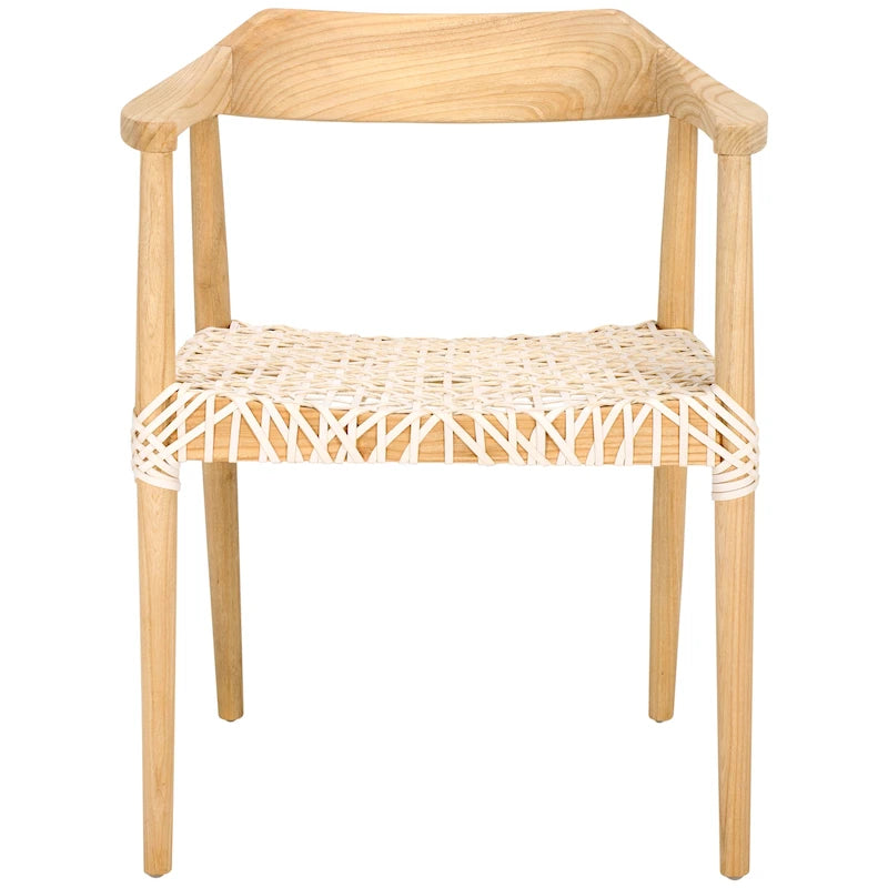 Woven Leather & Solid Wood Mid-Century Modern Accent Chair