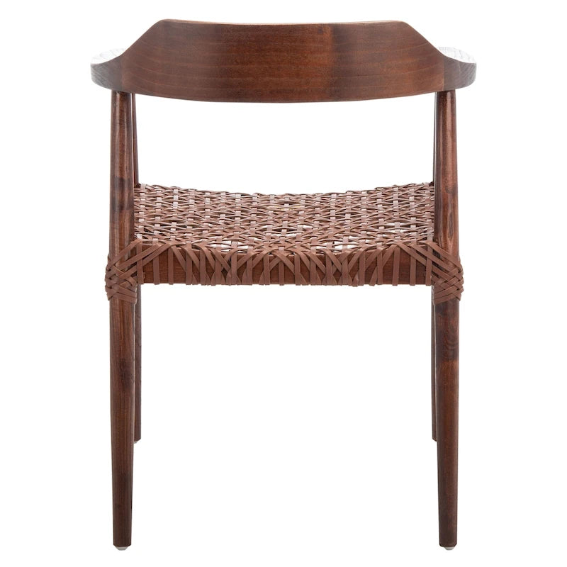 Woven Leather & Solid Wood Mid-Century Modern Accent Chair