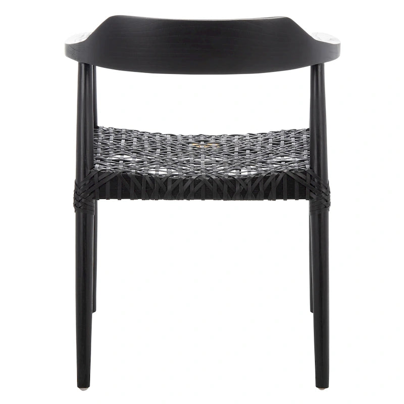 Woven Leather & Solid Wood Mid-Century Modern Accent Chair