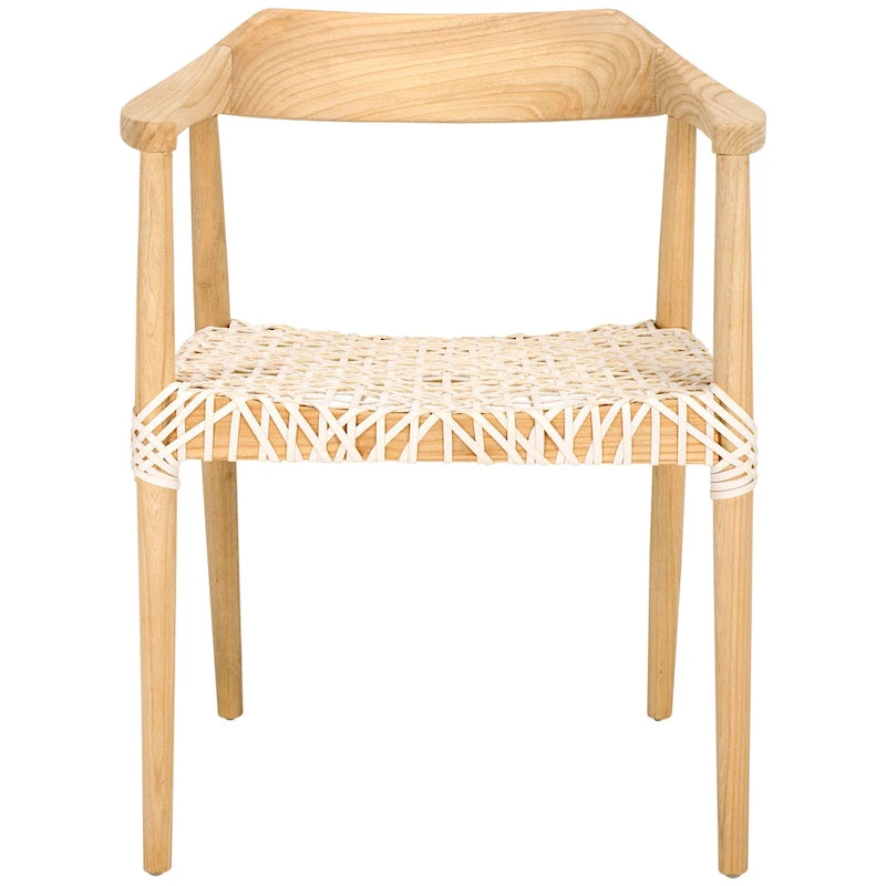 Woven Leather & Solid Wood Mid-Century Modern Accent Chair
