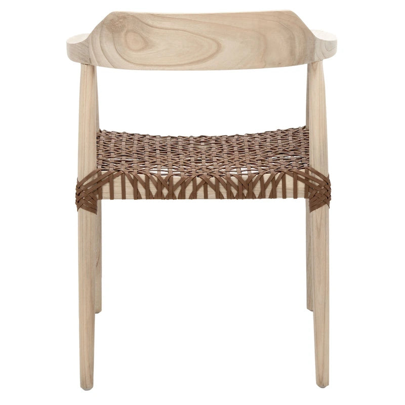 Woven Leather & Solid Wood Mid-Century Modern Accent Chair