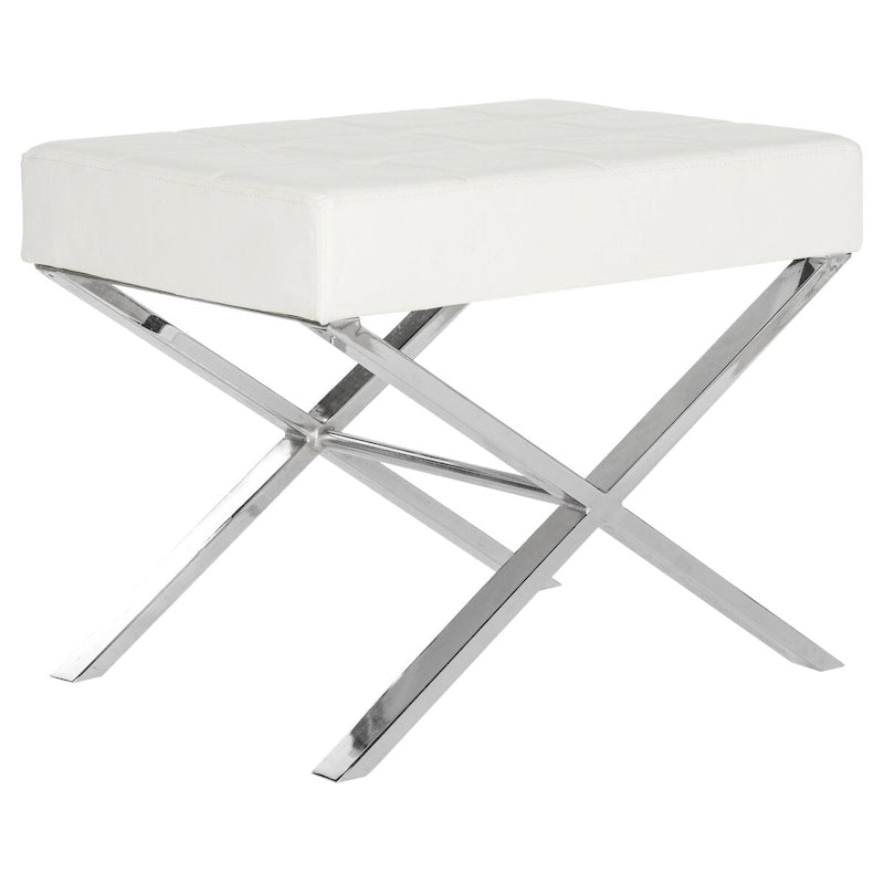 Modern Glam Black Ottoman with Chrome Legs PU Leather Upholstery
