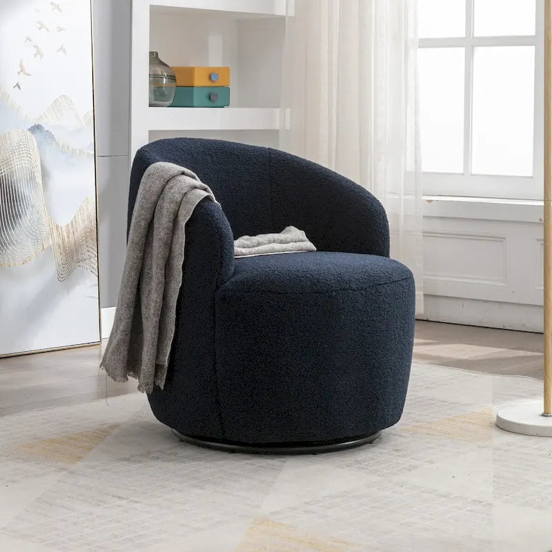 Swivel Accent Armchair Barrel Chair with Black Powder Coating Base