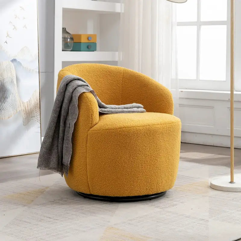 Swivel Accent Armchair Barrel Chair with Black Powder Coating Base