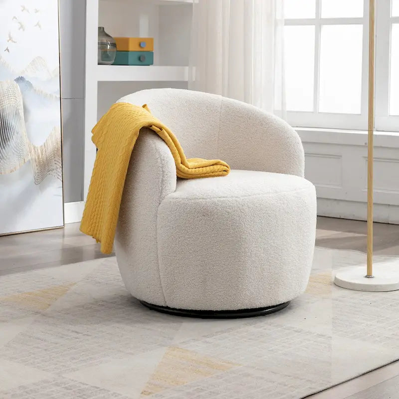 Swivel Accent Armchair Barrel Chair with Black Powder Coating Base