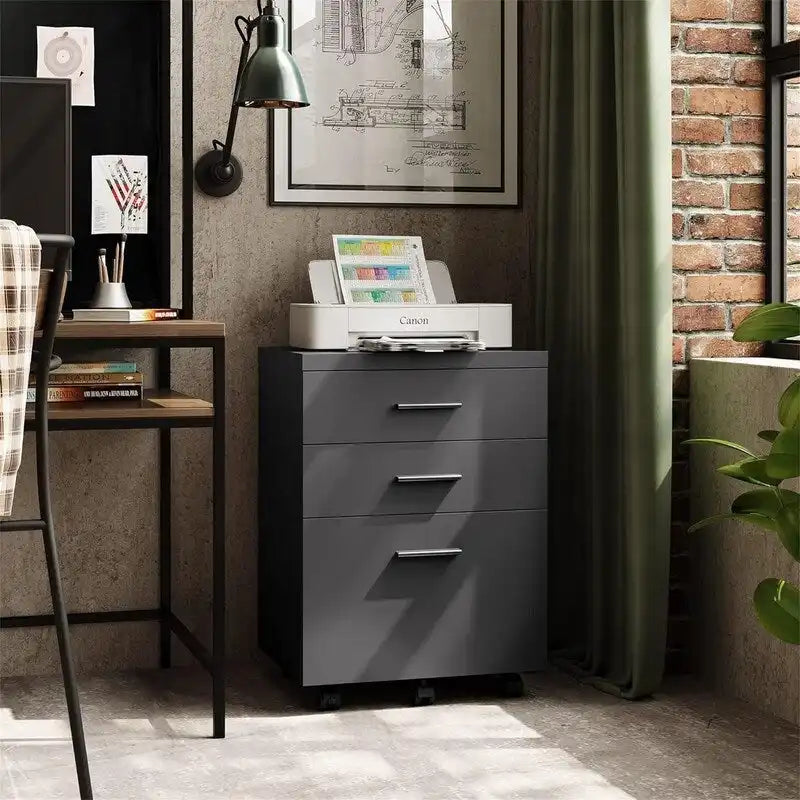 3-Drawer File Cabinet with Rolling Casters and Lockable Wheels